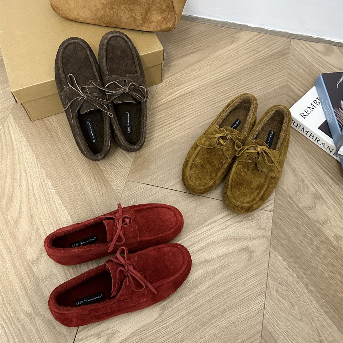 456-3~平底法式复古真皮乐福单鞋女鞋子2025年秋冬季新款加绒棉鞋