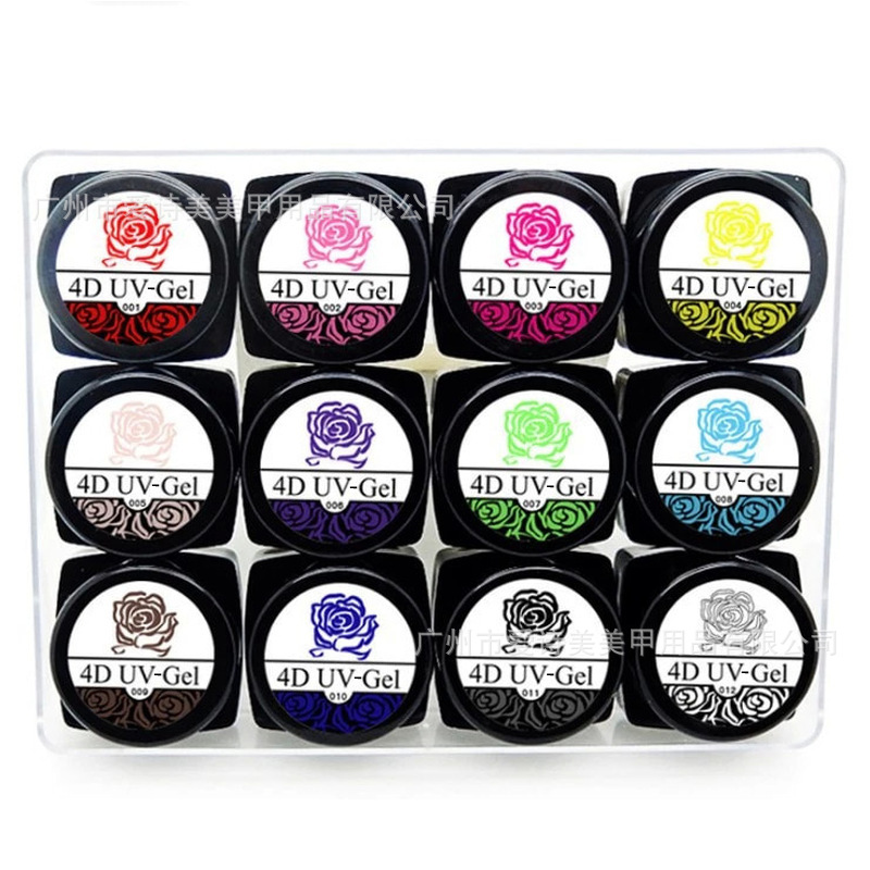 Pintura de uñas tallada pegamento UV de goma insípido 4D tridimensional que forma pegamento esmalte de uñas fototerapia tallado barro 12 colores traje