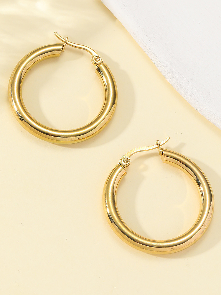 Daily Occasion 304 Stainless Steel Material Round Pattern PVD Coated Real Gold Plated 18K Gold Round 304 Stainless Steel Sweet Commute Waterproof Non Tarnish Hoop Earrings
