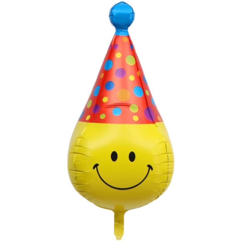 韩国ins帽子笑脸4D球气球 宝宝周岁生日装饰 微笑表情铝膜气球