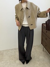 2025秋冬款纯色翻领牛角扣双面呢大衣女羊驼毛高级感