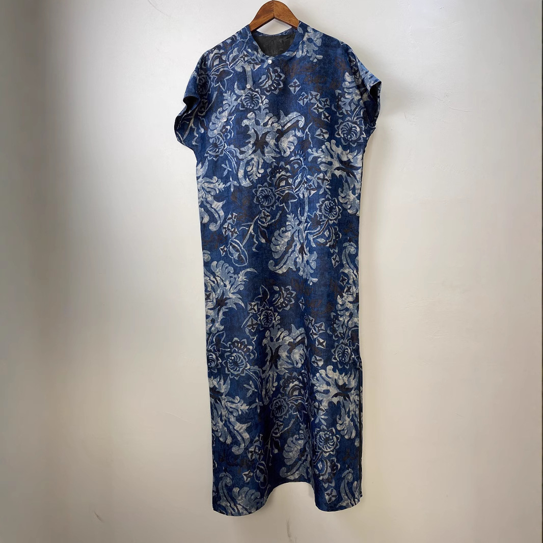 真丝香云纱新中式改良复古扎染旗袍女士2025夏季立领连衣裙文艺风