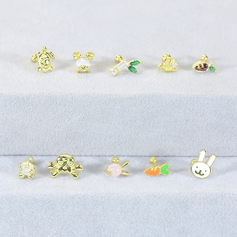 1 Piece Simple Style Rabbit Panda Carrot Plating Sterling Silver Ear Studs display picture 1