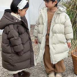 尖子蛋韩系童装2023冬季新款儿童羽绒服加厚带帽长款面包服保暖