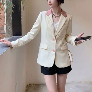 韩版拼接领西装外套温柔风显瘦通勤春秋新款日常穿搭西服上衣外套