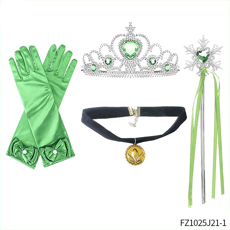 Princesa Aisha vestido de cabello de la princesa de nieve vestido de la princesa de nieve corona varita mágica anillo pendientes set de seis piezas