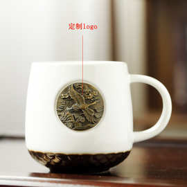 星巴风铜章牌鱼鳞办公陶瓷马克杯子咖啡杯伴手礼礼品杯印制logo