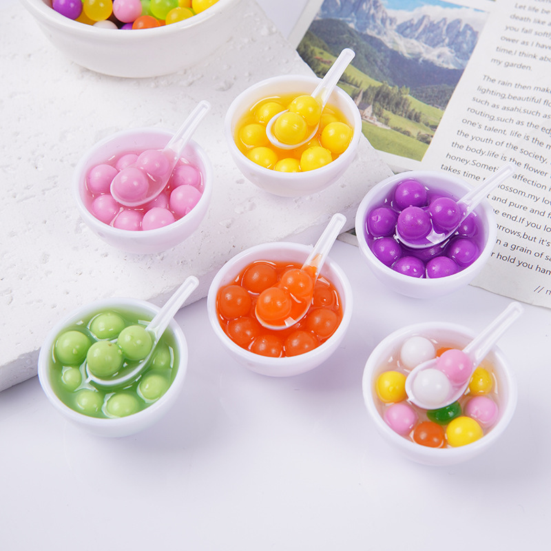 迷你仿真汤圆碗加勺子钥匙扣创意甜品碗包包挂件微缩食玩芋圆碗