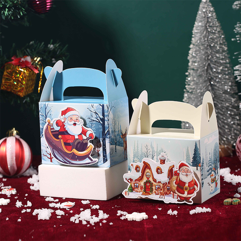 クリスマスキャンディー箱立体箱リンゴ箱Merry Christmas創意立体箱手提げ紙箱現物|undefined