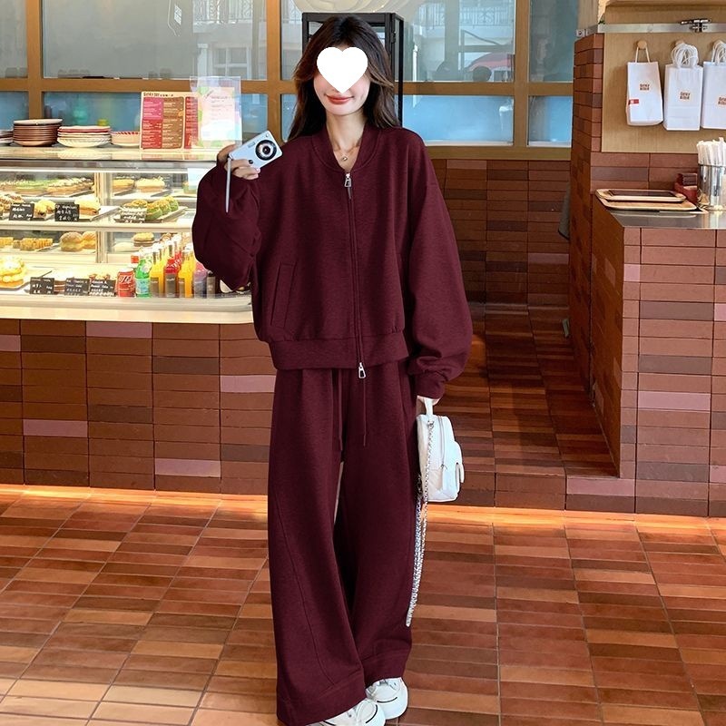 胖MM特大码300斤时尚百搭安哥拉红套装女秋季慵懒风运动服两件套2|undefined