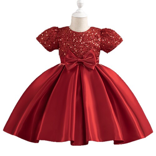 Children's clothing wedding dress princess dress purple dress bow dress for small and middle children's performance clothes baby dress
