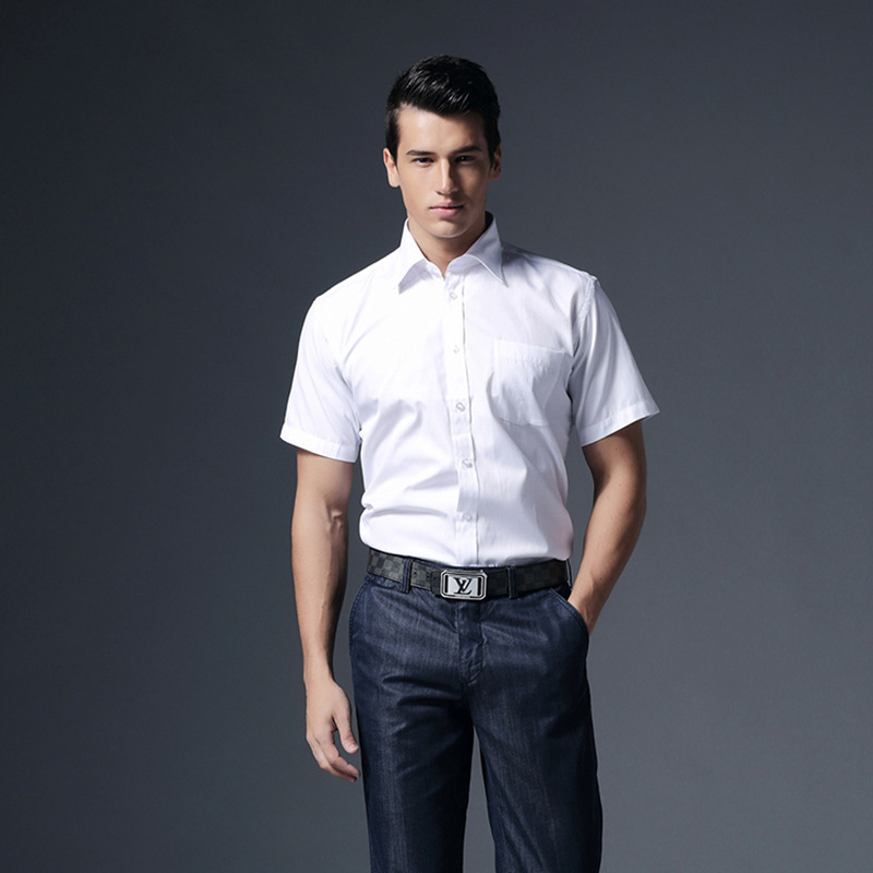 Summer New Men's Jacquard Short-sleeved Dress Shirt Skin-friendly Professional Work White Commuter Shirt for Men