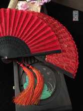 中国风COS大红色扇子蕾丝扇日式折扇子女士舞蹈扇古典古风折叠夏