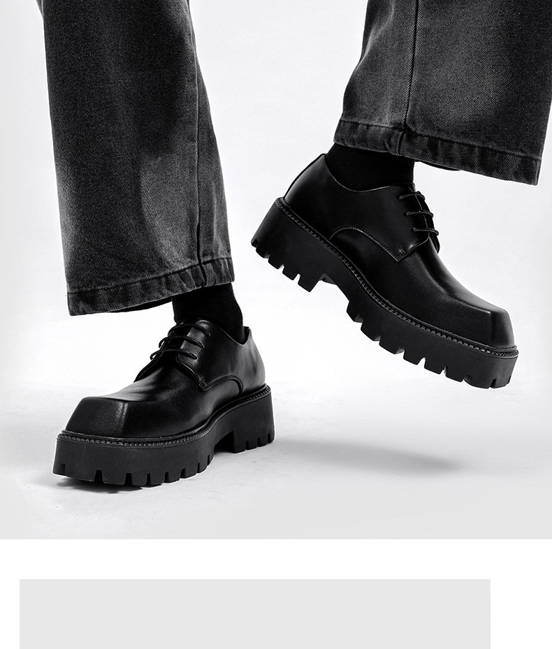 Instagram Neue Britischen Stil Echtes Business Casual Dicke Sohle Schwarz Kleine Leder Schreiben Derby Vielseitig Trendy männer_voghion.com