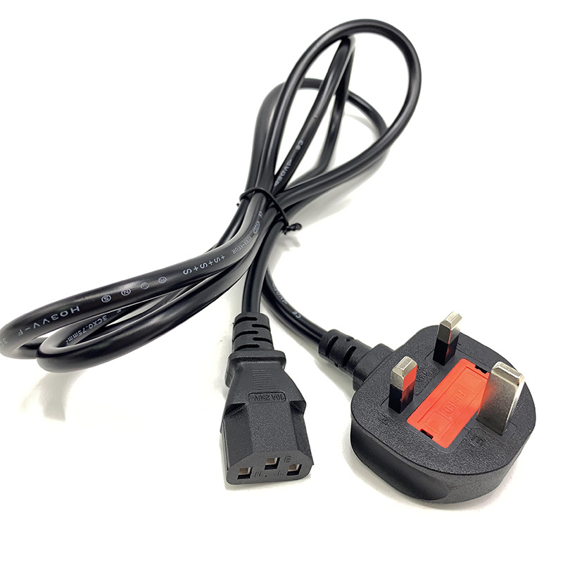 BS compliant British standard English specification British-style power cord for computer main unit with square tail, Hong Kong three-hole plug with fuse, 1.5m length