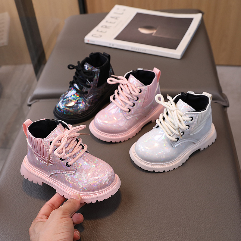 Children's Boots Soft Sole 2024 Autumn and Winter New Mirror Single Boots for Boys and Girls Leather Waterproof Soft Sole Short Boots Trendy