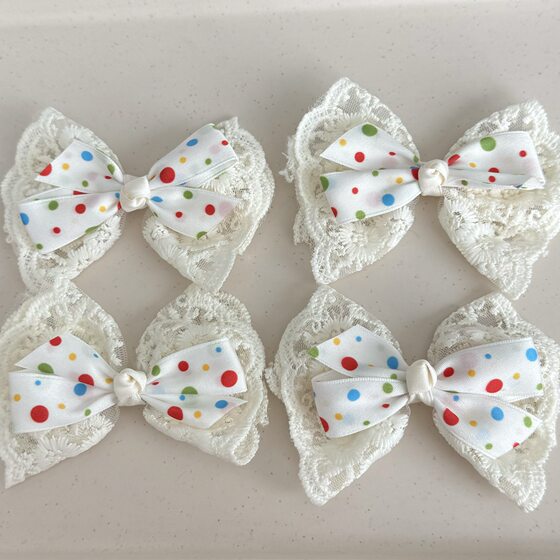 Spring and Summer New Color Polo Dot Lace Bow Fabric Accessories DIY Headwear Hairpin Mobile Phone Shell Decorative Shoes and Socks