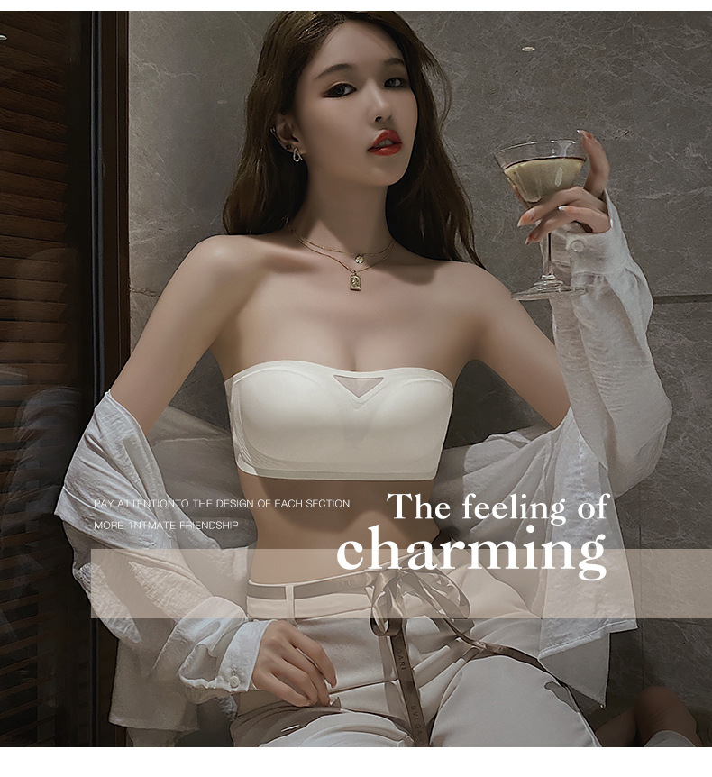 Ropa interior sin tirantes de La jalea de las mujeres antideslizante pequeño pecho empujar hacia arriba Delgado pecho plano invisible belleza espalda sujetador envoltura tubo superior anti-exposición