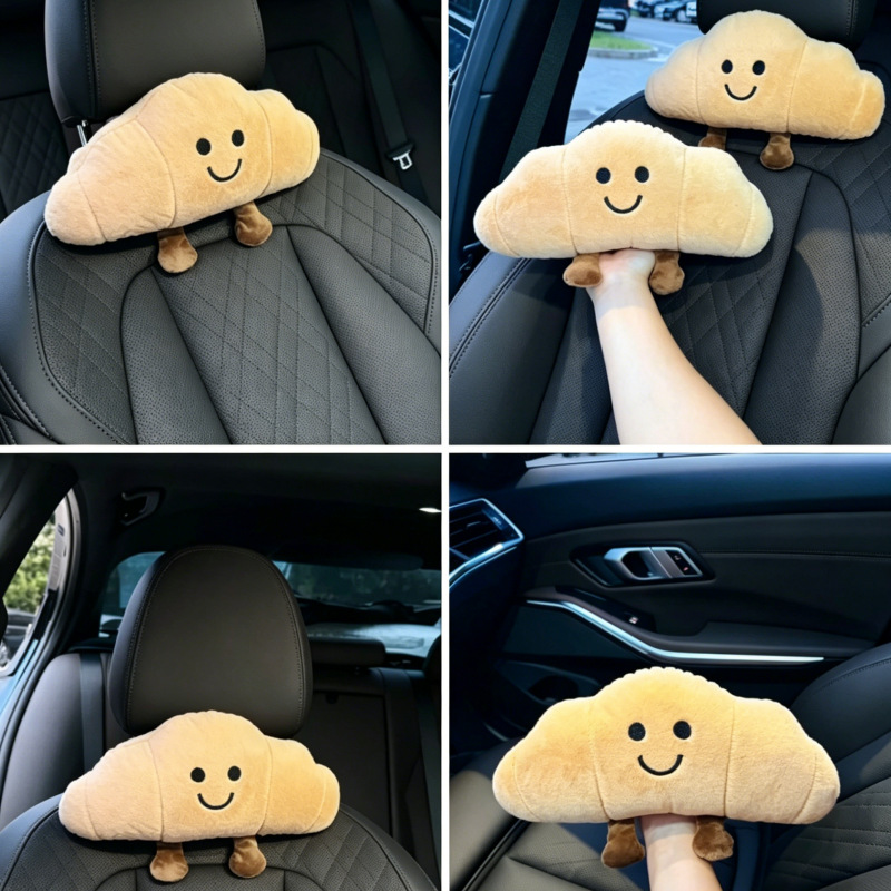 Fun and Cute Croissant Car Headrest Pillow Plush Car Doll Doll Creative Cartoon Headrest Pillow