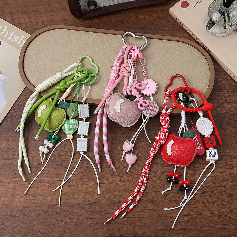 Nuevo cordón tejido a mano creativo bolso de manzana colgante de llavero de moda colgante lindo personalizado coche colgante