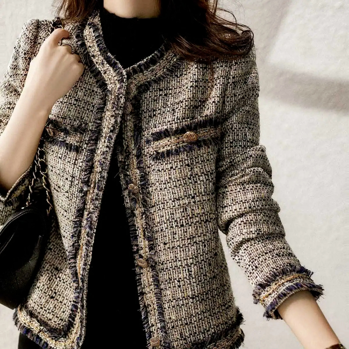 French Style Chanel Tweed Coat Women's Spring Autumn and Winter High-end Sense Celebrity Elegant Exquisite Royal Sister Jacket Short