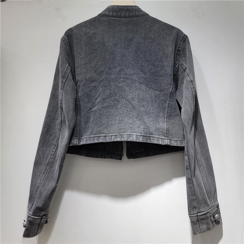 2026 primavera y verano nuevo estilo retro europeo y americano botón de cuello chaqueta de vaquín de mujer chaqueta corta