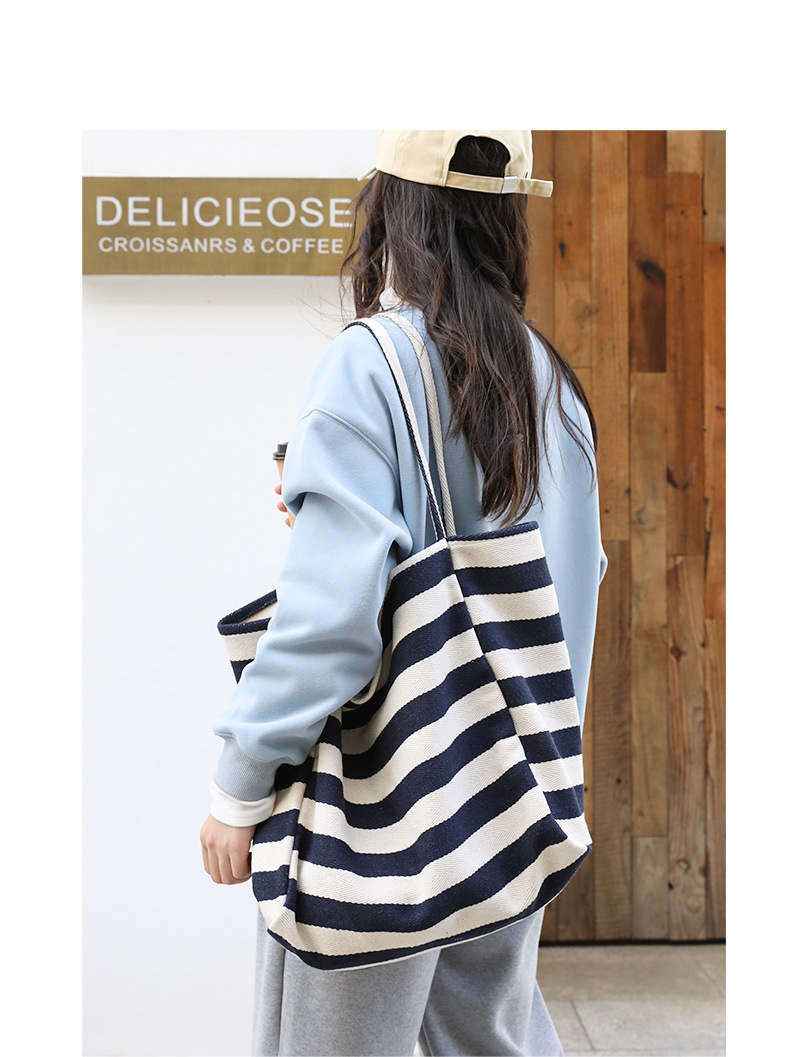 843g Weight Open Closure Type Double Shoulder Straps Strap Type Canvas Bag Bags Type Casual, Holiday Occasion Canvas Material Stripe Pattern All Seasons Season Women's Gender Streetwear Style Large Size Women's Large Canvas Stripe Streetwear Open Canvas Bag 1