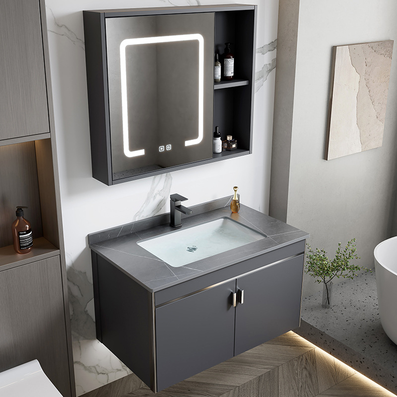 2024 nuevo espacio engrosado aluminio baño gabinete lavabo combinación baño lavabo piscina cerámica integrado