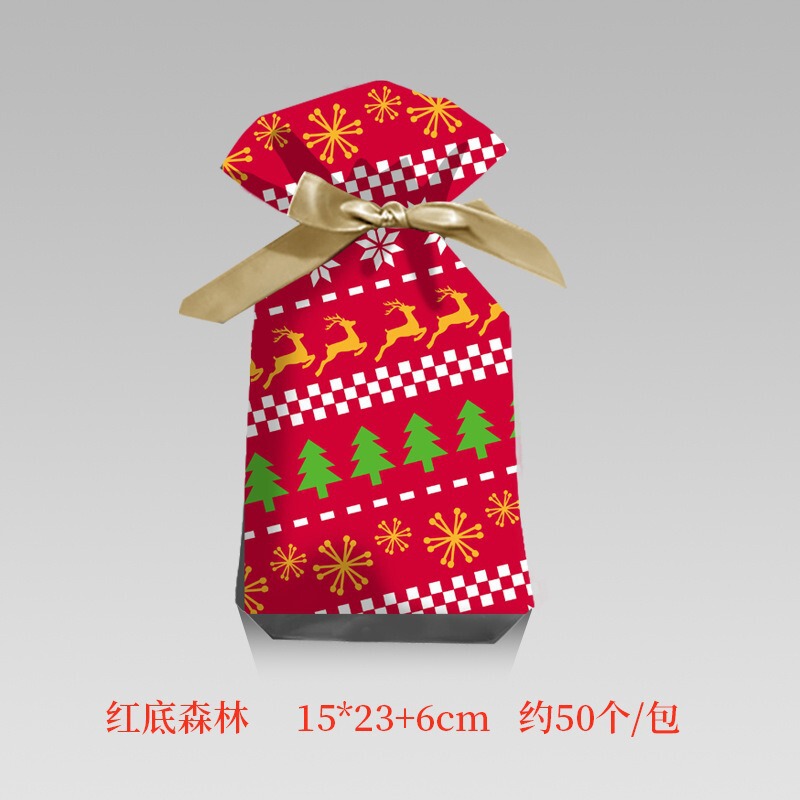 クロスボーダーアマゾンクリスマス巾着袋リボン巾着袋ギフトバック礼袋クッキー自己粘着袋キャンディー包装袋|undefined