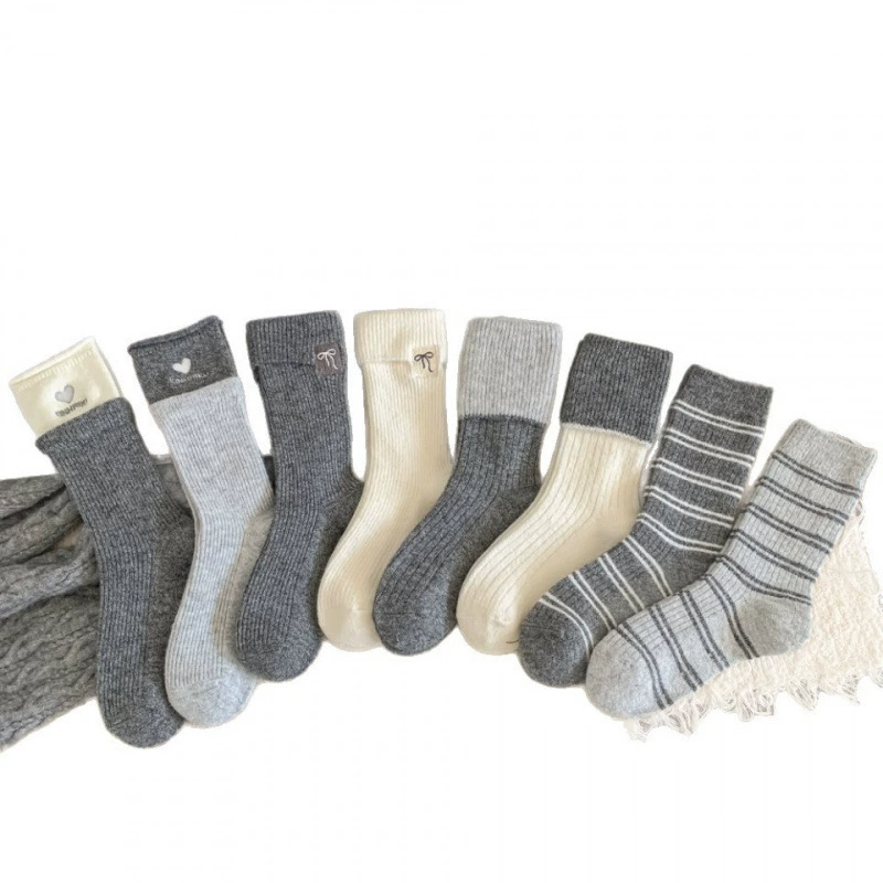  Woolen fleece (нет) keep warm носки с бантом, вышивкой, увеличенная толщина