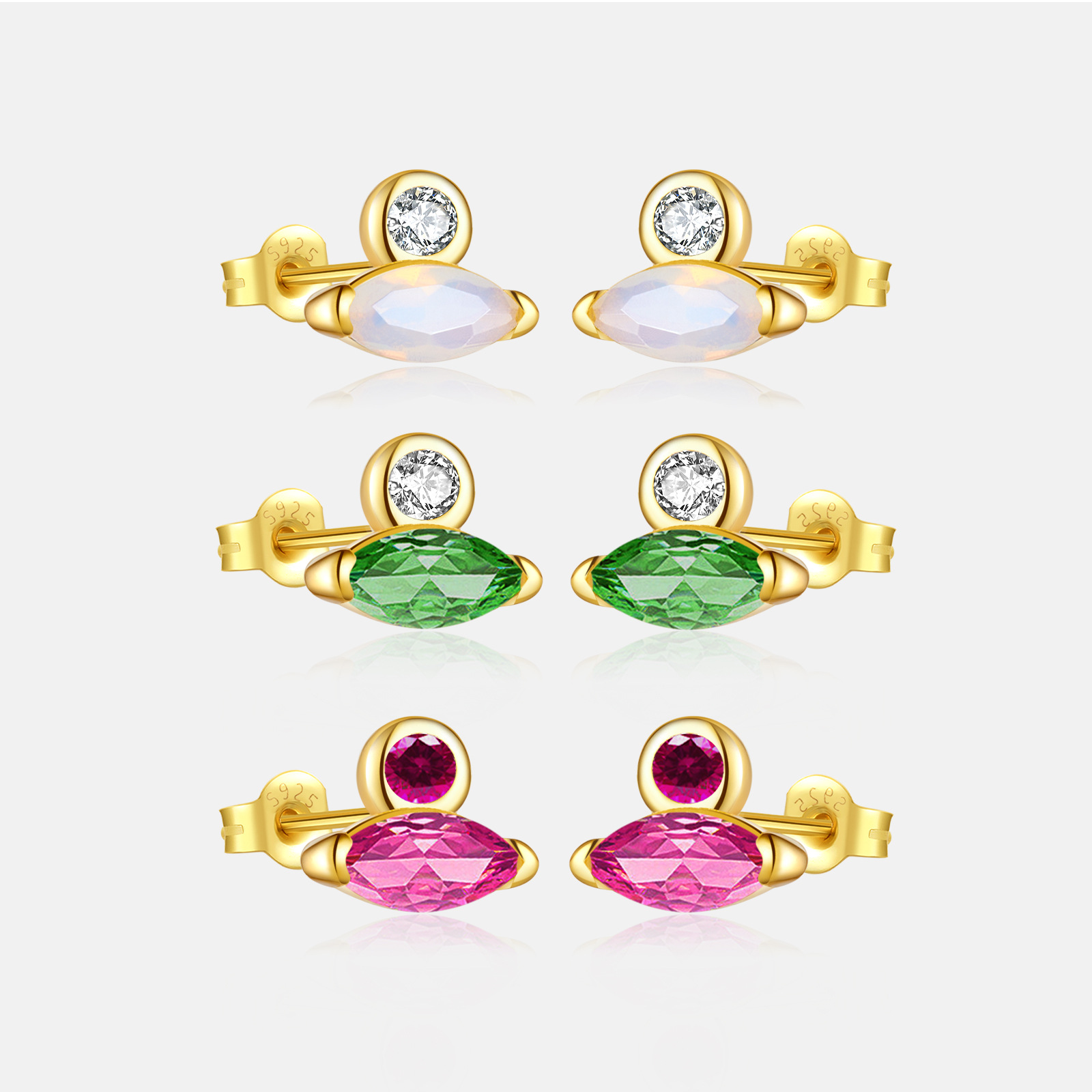 韓版簡約925純銀耳釘馬眼鑲鑽日韓耳釘耳飾時尚彩色迷你ins風耳環