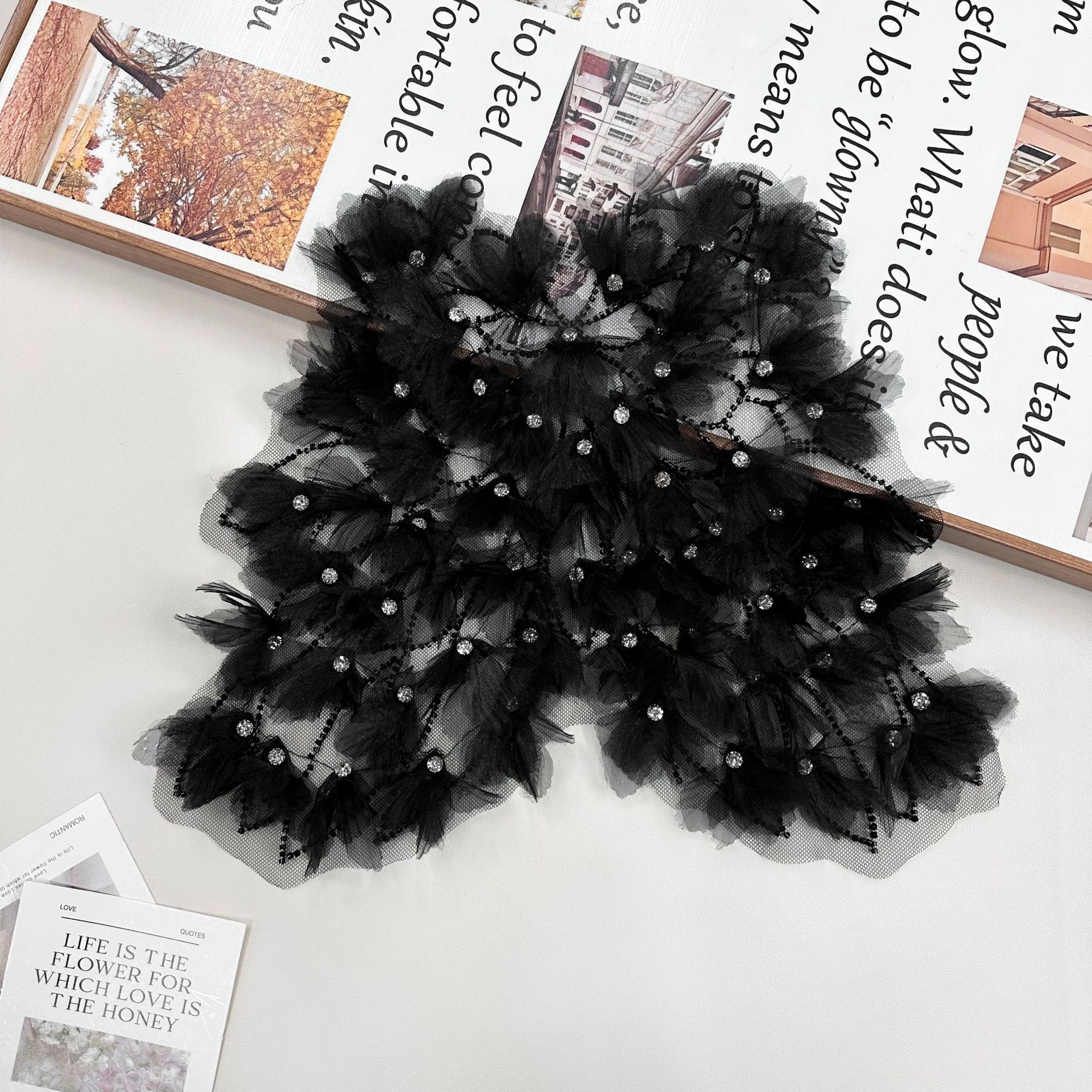 Cuello bordado, todo fósforo, cuello delantero de alta gama, malla, accesorios de diamantes de imitación, vestido de cuello para mujer, decoración de blusa de suéter