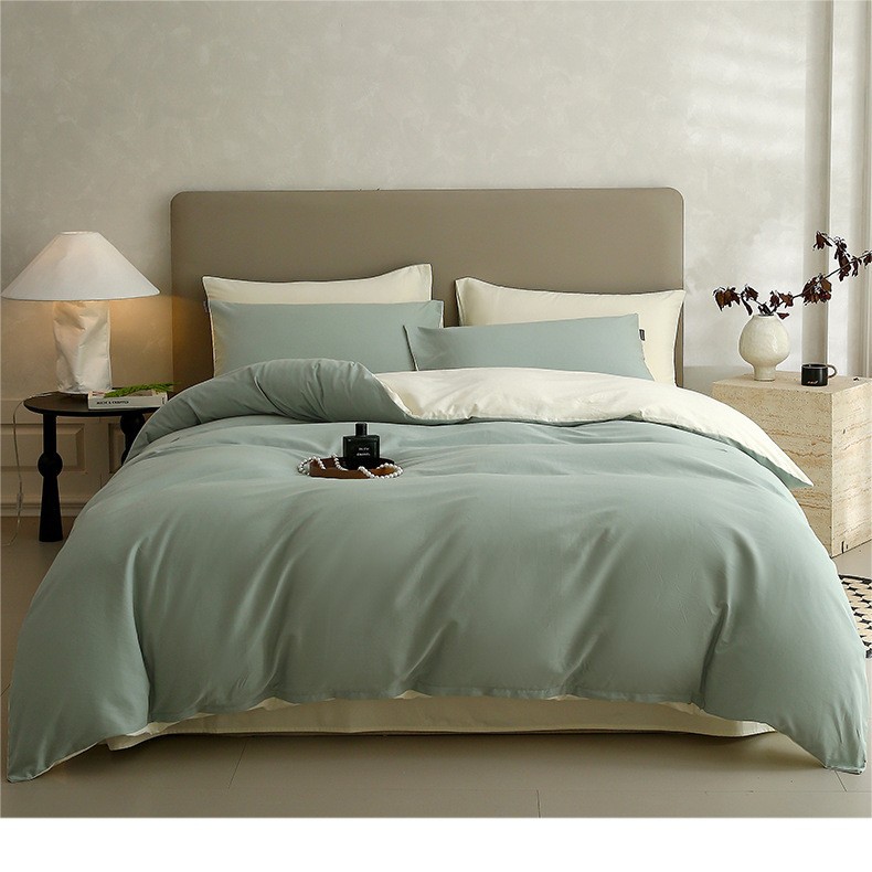 Parure de lit 4 pièces en pur coton léger et luxueux, 100 fils/cm², fibres longues brossées, classe A, avec housse de couette 3 pièces._voghion.com