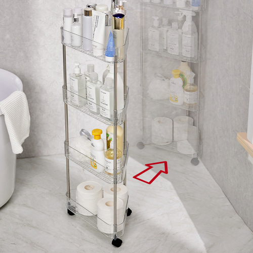 Bathroom Storage Rack, Floor-Standing for Toilet Area, Narrow Gap Shelf for Bathroom & Toilet, Transparent Design