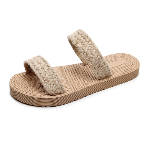 Ethnic style imitation straw travel imitation espadrille women's slippers Korean fashion outer wear slip-on fashion beach slippers for girls