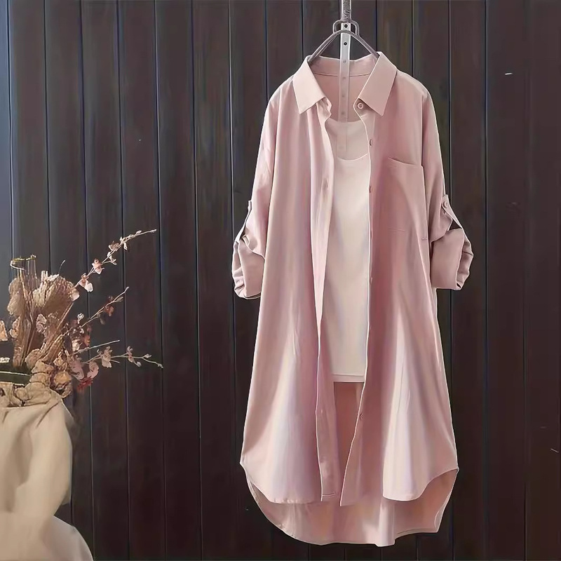 2024 European and American Style Plus-Size Hot-Selling Loose Versatile Long-Sleeve Long Shirt Women's Top Blouse Jacket European and American Style Shirt