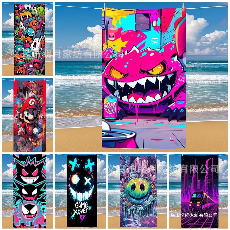 Game Color Microfiber Towel Beach Towel Digital Printed Towel Beach Bath Towel Yoga Mat Wholesale Cross Border
