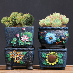 Dwarf succulent ceramic pot vintage Mediterranean square large explosion painted clustering green plant meat pot