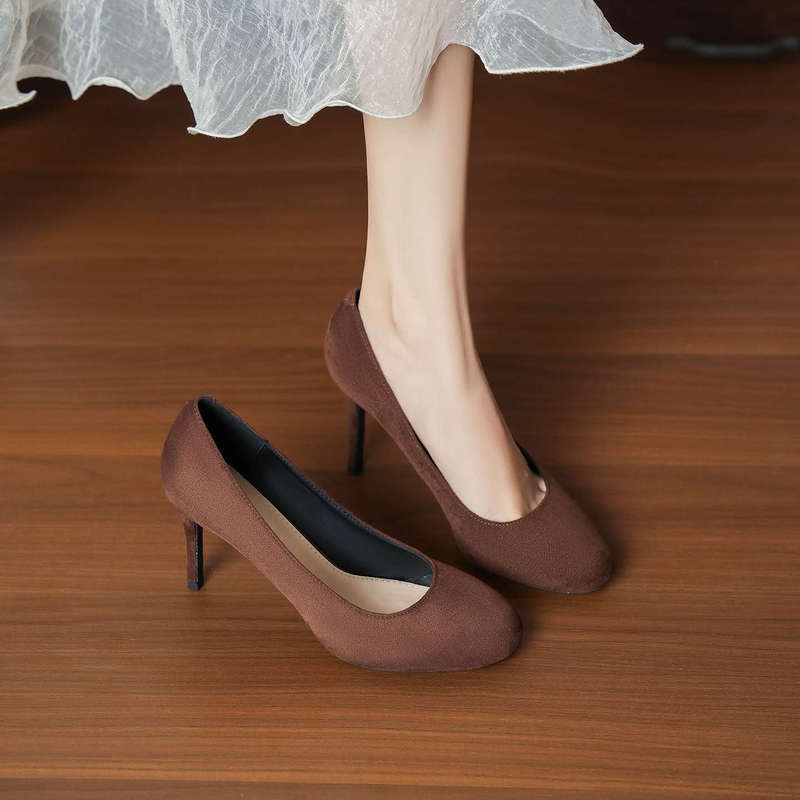 6313C Suede Round-Toe High Heels for Women, Thin Heel Shallow Mouth Single Shoes, Black Brown Frosted Commuting Professional Work Shoes 6313C Suede Round-Toe High Heels for Women, Thin Heel Shallow Mouth Single Shoes, Black Brown Frosted Commuting Professional Work Shoes
