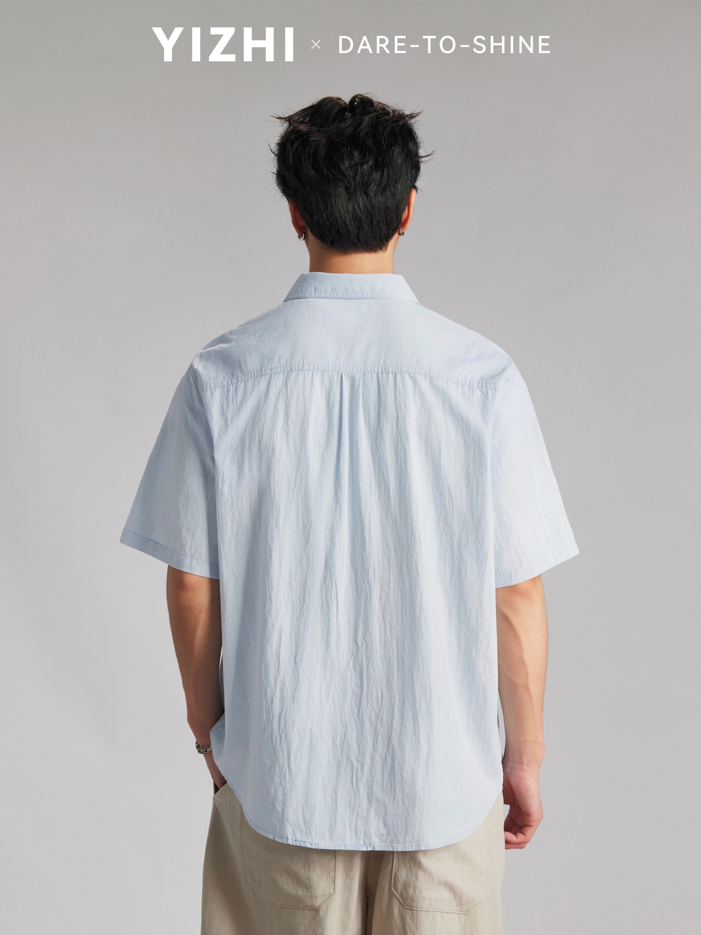 Áo sơ mi nam ngắn tay mỏng nhẹ cổ bẻ phong cách casual — màu xanh nhạt