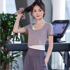 夏季跑步训练瑜伽服女户外健身休闲外穿透气速干长裤运动短袖套装