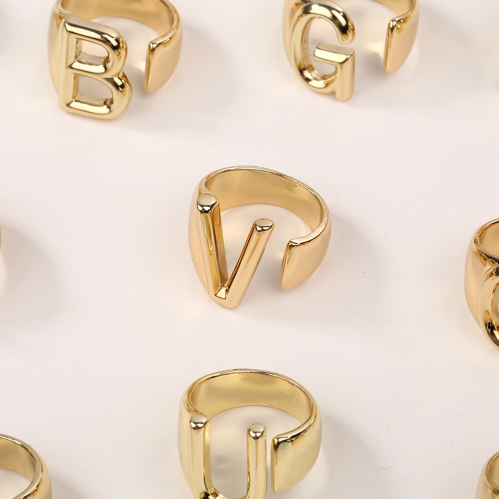 5g Weight Birthday Occasion Copper Material Letter Pattern Unisex Gender Fashion Style Fashion New Style Copper 26 English Letter Ring 5