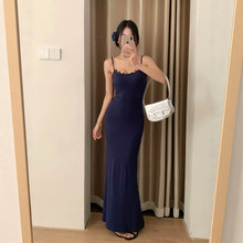 2025夏季新款性感辣妹蕾丝拼接修身鱼尾裙吊带连衣裙长裙批发