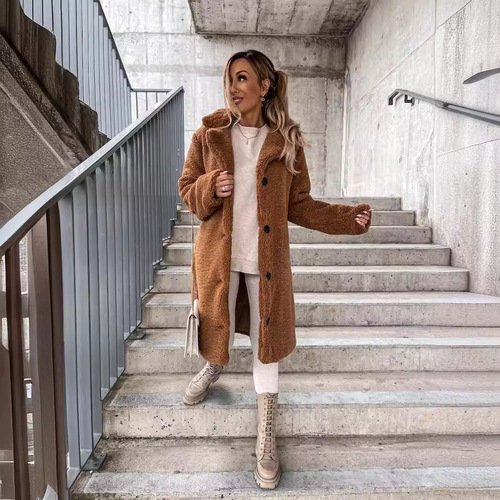 Women's winter 2026 European fashion fuzzy long-sleeved turtleneck sweater, long coat