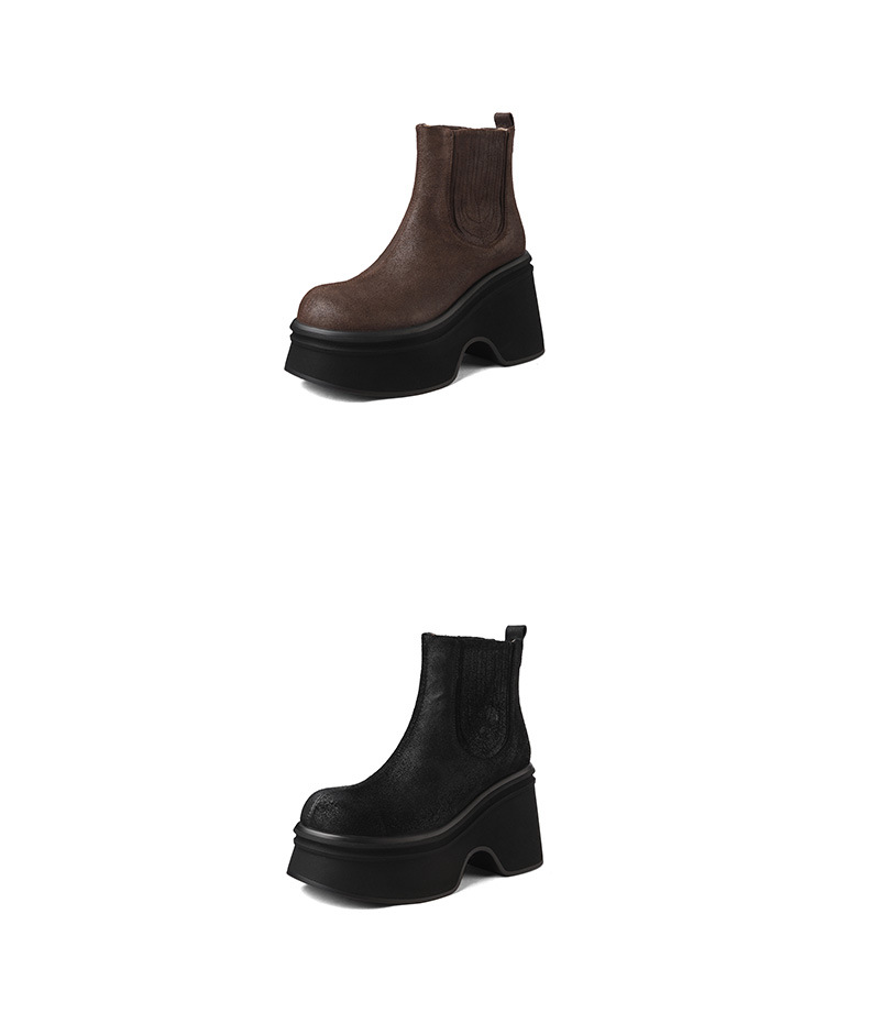 Giày boot Chelsea nữ cổ thun đế dày 10 cm chống nước mùa thu đông — đen, nâu sẫm chi tiết 15