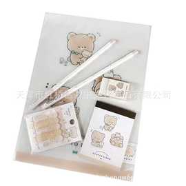日本CRUX可爱熊文具系列橡皮擦 铅笔套 便签本 垫板铅笔文具套装