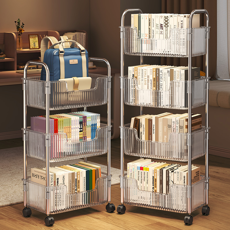 Acrylic School Bag Storage Rack Floor-Standing Mobile Trolley for Books under the Table Cabinet Household Multi-Layer Storage Rack with Wheels