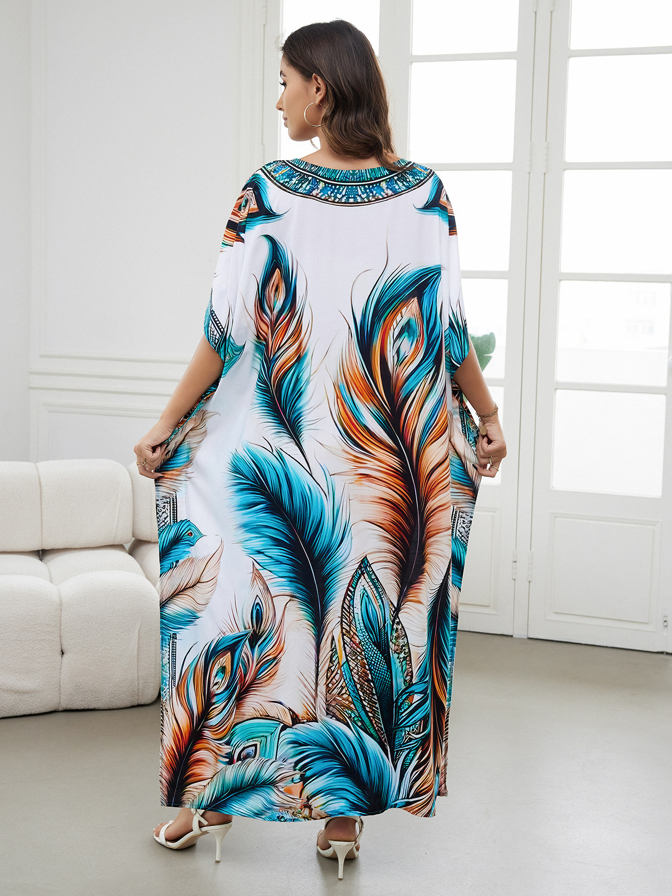 Rochie de plajă lungă kimono dama boho viscoză tie-dye_voghion.com