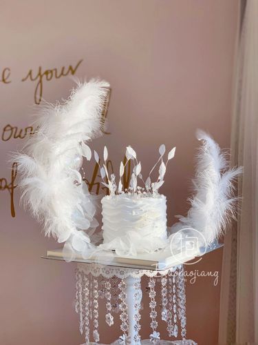 Moon Boat Cake Decoration Feather Valentine's Day Feather Pearl Gauze Flower Internet Celebrity Ins Goddess Birthday Cake Ornament