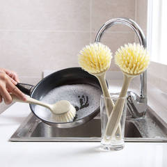 Huishike Wall-mounted Dishwashing Pot Cleaning Brush Kitchen Countertop Stove Surface Cleaning Brush Wheat Straw Long-handled Pot Scrubber